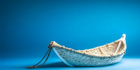 Obraz premium Wicker Boat on Blue Background Baby Photography Prop