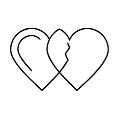 heart split in two halves icon, heart split in two halves line art - simple line art of heart split in two halves, perfect for heart split in two halves logos and icons