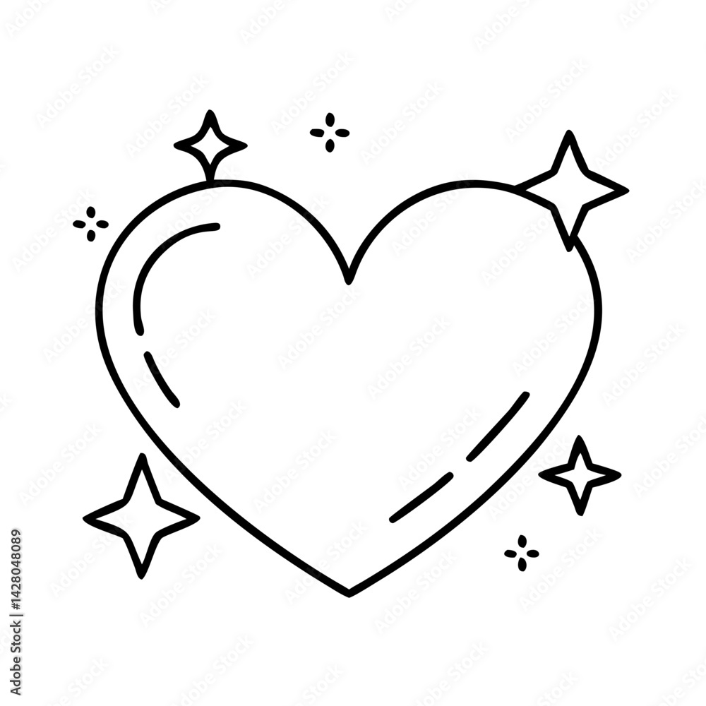 Aufkleber heart with sparkles icon, heart with sparkles line art - simple line art of heart with sparkles, per