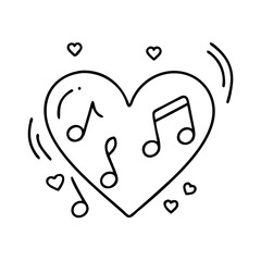 heart with music notes icon, heart with music notes line art - simple line art of heart with music notes, perfect for heart with music notes logos and icons
