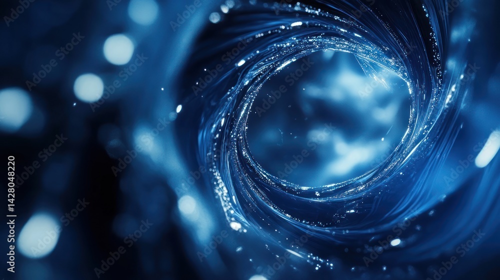 Poster abstract blue vortex background with blurred lights suggesting depth and movement.