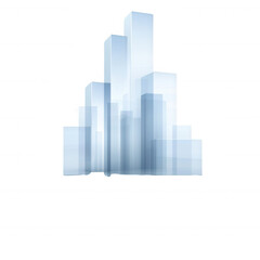 Fototapeta premium A modern abstract skyline composed of transparent glass towers, showcasing a futuristic cityscape against a white background.