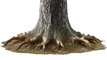 Fototapeta premium Realistic Tree Trunk with Roots Shaped Like Sharp Claws Transparent Background
