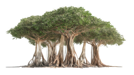 Realistic Tree with Intertwined Trunks and Aerial Roots Transparent Background