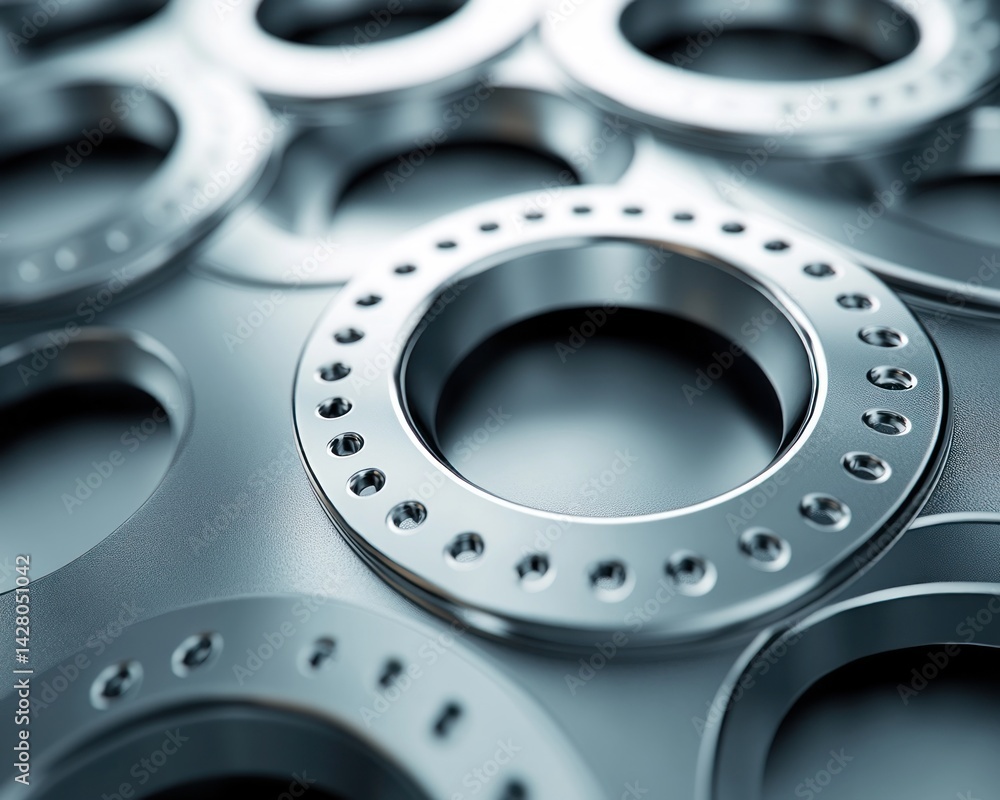 Poster close-up view of metallic washer components highlighting precision engineering and industrial design