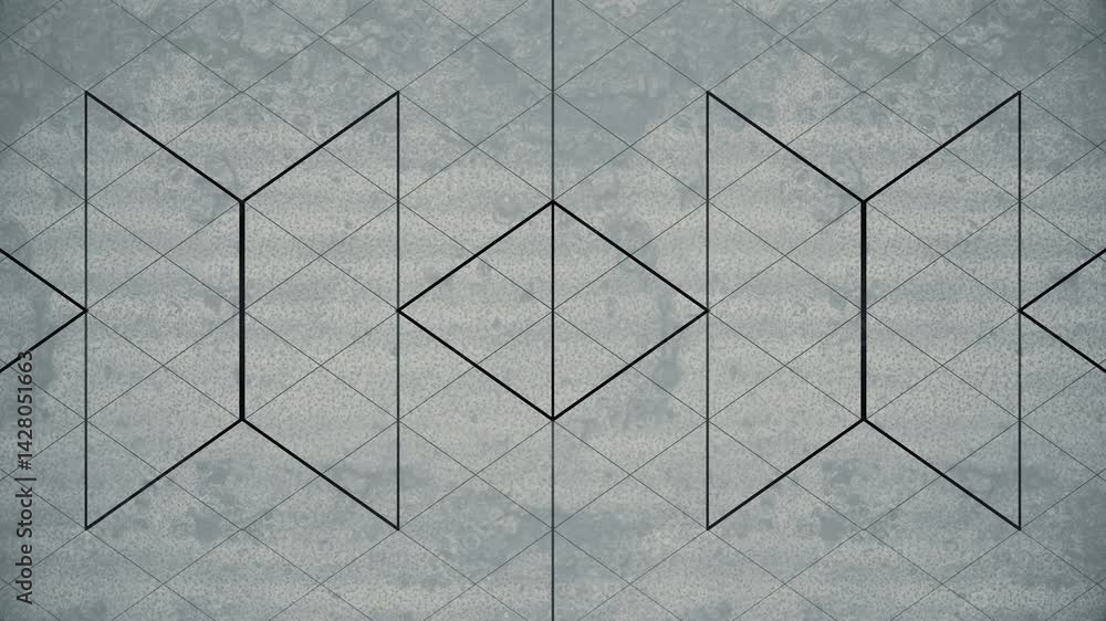 Aufkleber Optical motion effect of a symmetrical geometric pattern of dark contours changing shape. Dark gray textured background. 3d rendering seamless loop animation 4K
