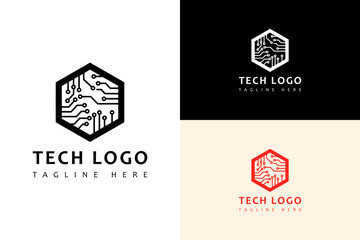 hexagon and digital nodes illustration, icon, abstract, vector logo for blockchain, artificial intelligence, database, cloud computing, data center, internet of things, tech, fintech, and more