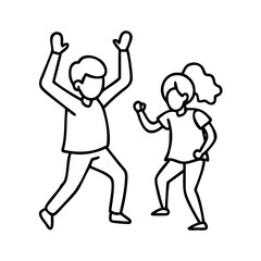 kids dancing icon, kids dancing line art - simple line art of kids dancing, perfect for kids dancing logos and icons