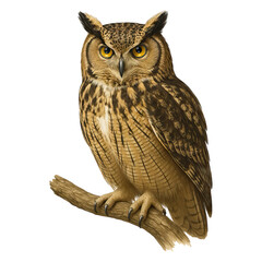 Majestic Eurasian Eagle Owl Perched on Branch Wildlife, isolated transparent background