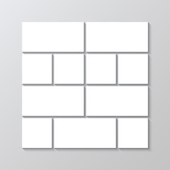 Scrapbook gallery banner. Photo collage brandboard template. Mood board background. Album moodboard grid. Portfolio images mockup. Mosaic picture frame. Vector illustration