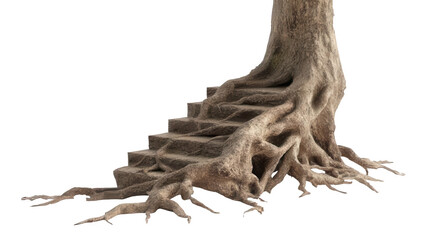 Fototapeta premium Tree Base with Roots Shaped Like Stairs in Realistic Detail Transparent Background