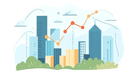 Fototapeta premium Analyzing City Skyline with Data Analysis Graphs for Business Insights