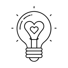 light bulb with heart icon, light bulb with heart line art - simple line art of light bulb with heart, perfect for light bulb with heart logos and icons