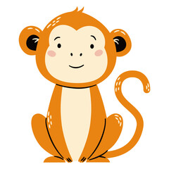 Cute vector illustration in a simple childish style. Cute monkey on white background. Safari animals . Vector illustration