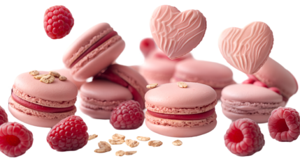Pink Raspberry Macarons Heart-Shaped Valentine's Dessert.