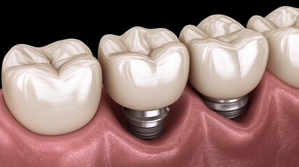 A stock 3D illustration of teeth with an implant screw, demonstrating dental implantation