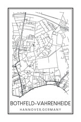 Fototapeta premium Hand drawn printable downtown road map poster of borough BOTHFELD-VAHRENHEIDE of the German city of HANOVER on solid white background with city name