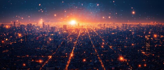 Fototapeta premium Night Cityscape: A Stellar Urban Panorama