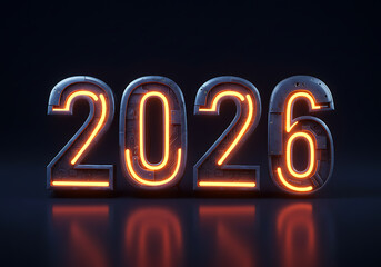 2026 Neon Light Glowing Typography for New Year Celebration