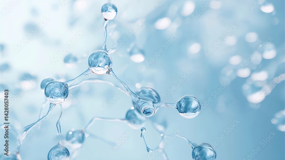 Poster 青い球状分子構造体のクローズアップ抽象的な背景と明るい光による表現