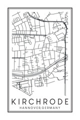 Hand drawn printable downtown road map poster of borough KIRCHRODE of the German city of HANOVER on solid white background with city name