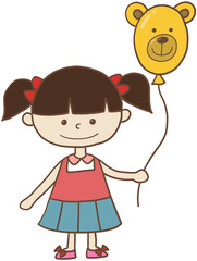 Cute Girl with Bear Balloon – Kids Illustration