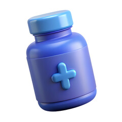 Obraz premium Blue Medicine Bottle Render Medical Container Pharmacy Healthcare Supplement Pill Bottle Doctor Prescription Isolated On White
