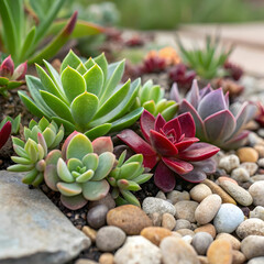 Fototapeta premium close up of succulent plants and pebbles