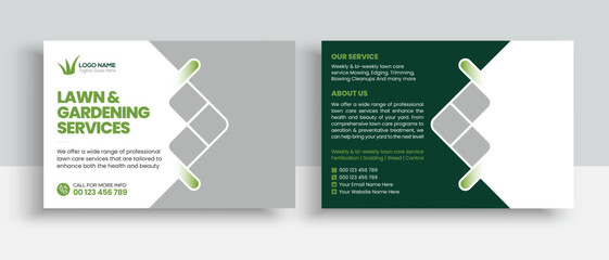 Lawn Mower Garden or Landscaping Service Postcard Template. Eddm Postcard Design, Event Card Design, Direct Mail Template, Invitation Design. leaflet, grass, equipment, gardener