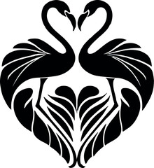 Exotic flamingo silhouette on a heart, isolated on a white background. Vector illustration of a graceful bird.