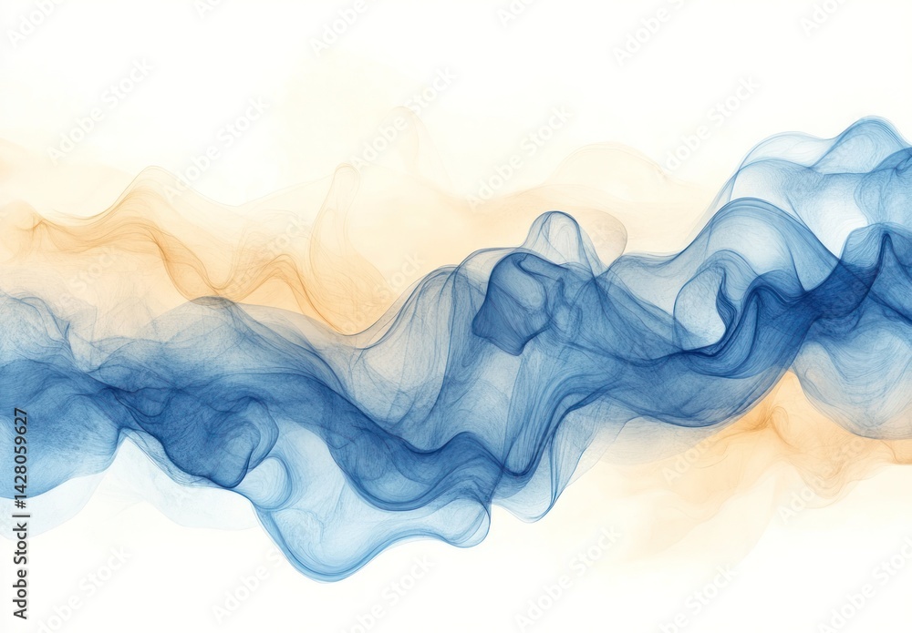 Poster abstract flowing waves of blue and orange smoke creating elegant patterns on light background for ar