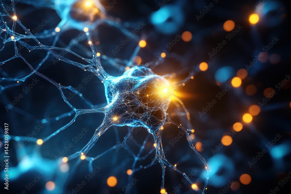 Poster neurons interconnected in a vibrant network representing brain activity and neural communication