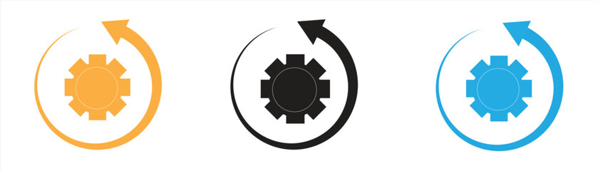 Gear icon and rotating arrow, isolated on white background, vector illustration.