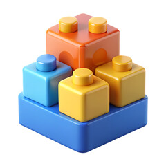 Naklejka premium Colorful Plastic Building Blocks Isolated On White Background,Educational Toy For Creative Kids Development,Geometric Shapes In Blue Yellow And Orange