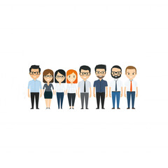Diverse group of professionals standing together, smiling. Perfect for teamwork, collaboration, and corporate themes. Illustrates unity and diversity in a modern workspace.