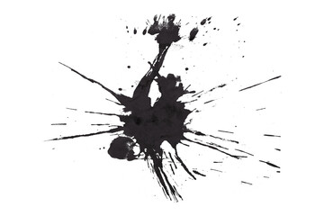 Black watercolor splash with dynamic splash effect on transparent background. Watercolor brush.