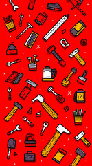 A bunch of tools on a red background