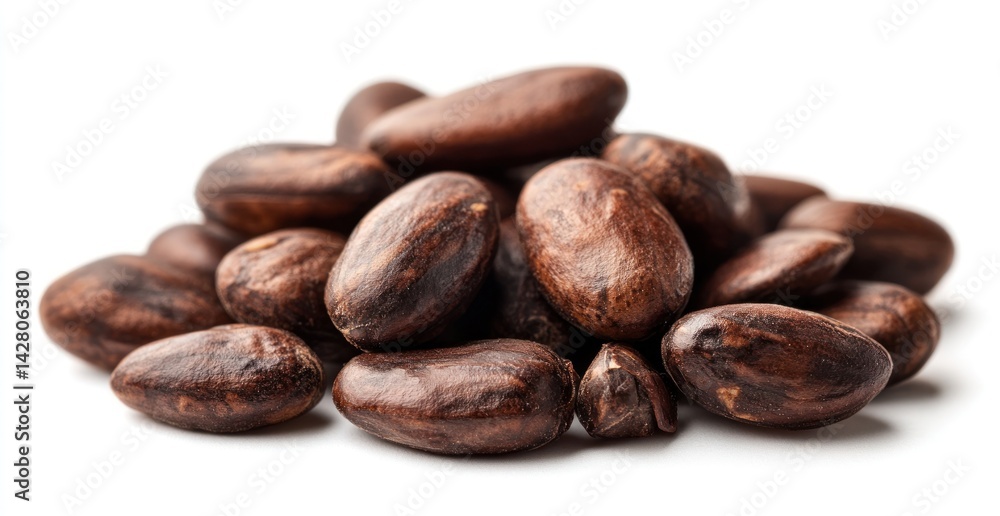 Aufkleber a close-up view of brown cocoa beans piled together on a white background capturing their natural te