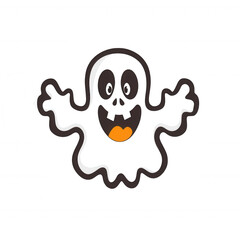 Fototapeta premium Playful ghost illustration with a smiling face, featuring a white outline and an orange accent. Perfect for Halloween-themed designs or festive decorations.