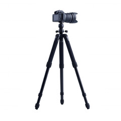 Professional camera mounted on a tripod, ideal for photography and videography shoots, featuring a sleek design and adjustable height for optimal stability and focus.