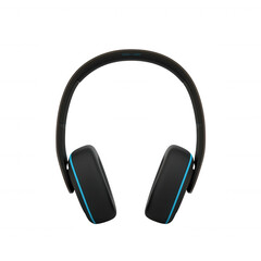 Stylish wireless headphones with a modern design, featuring a sleek black body and vibrant blue accents, perfect for music lovers and tech enthusiasts.