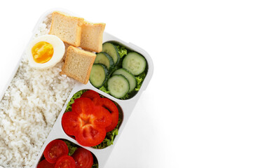 Lunchbox with delicious food isolated on white background