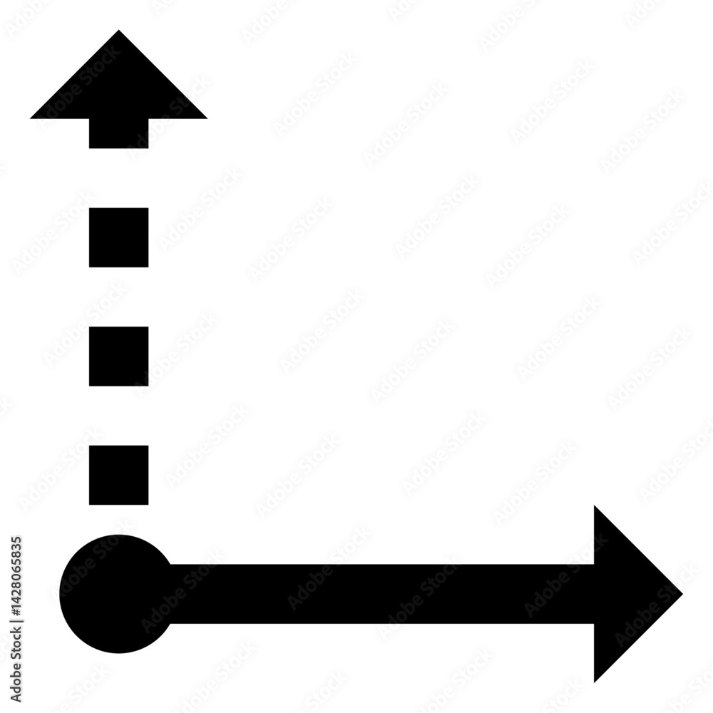 Poster black diagram with circle and arrows pointing up and right with dotted lines showing direction chang
