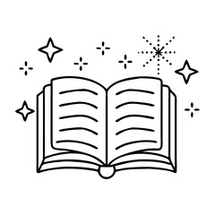 open book with sparkles icon, open book with sparkles line art - simple line art of open book with sparkles, perfect for open book with sparkles logos and icons