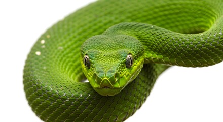 Fototapeta premium Close-Up of a Vibrant Green Snake, Isolated on White Background