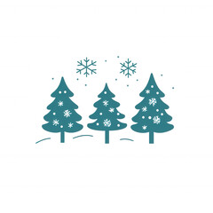 Obraz premium Three festive evergreen trees adorned with snowflakes, creating a winter wonderland atmosphere. Ideal for holiday themes and seasonal decorations.