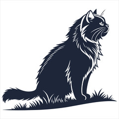 silhouette Persian cat on white background