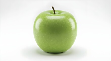 Green Apple on White Background with Copy Space, Fresh fruit, Vegetarian and well-being food
