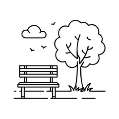 park bench under tree icon, park bench under tree line art - simple line art of park bench under tree, perfect for park bench under tree logos and icons