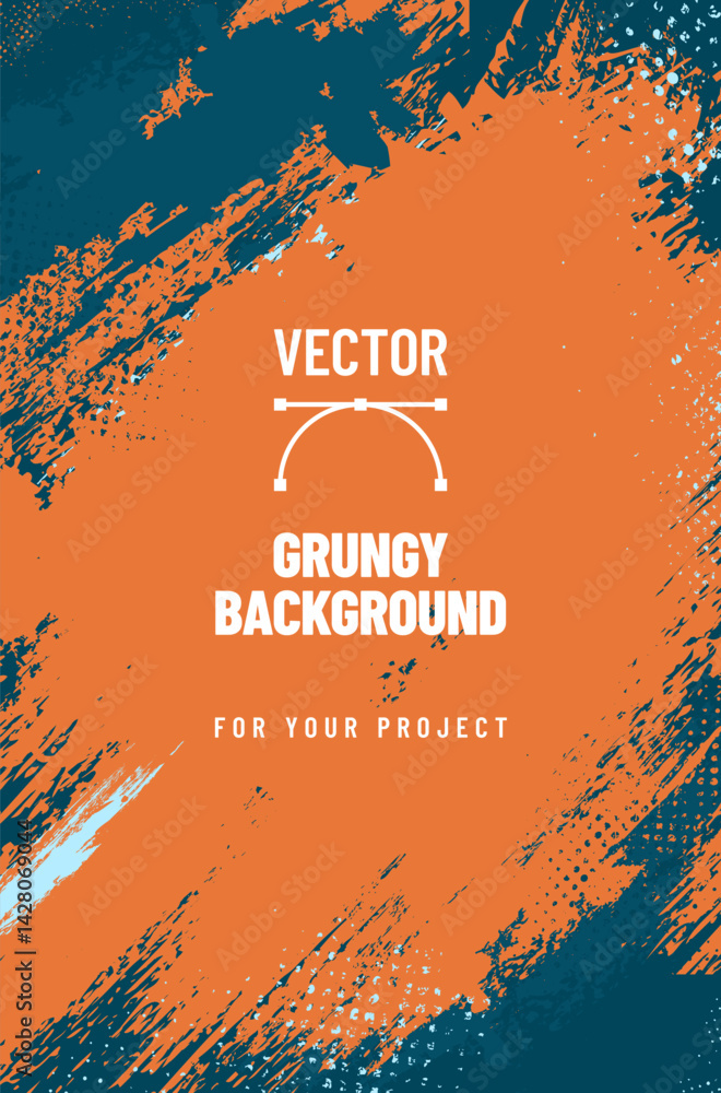 Poster grungy scratchy halftone orange and blue background for your text and design